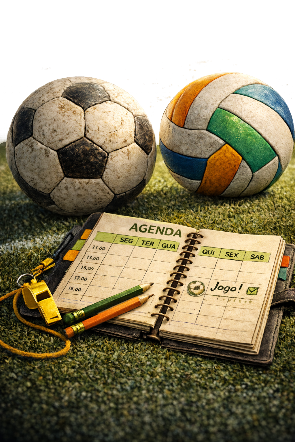 Ilustração BoraJoga: time, agenda e cancha